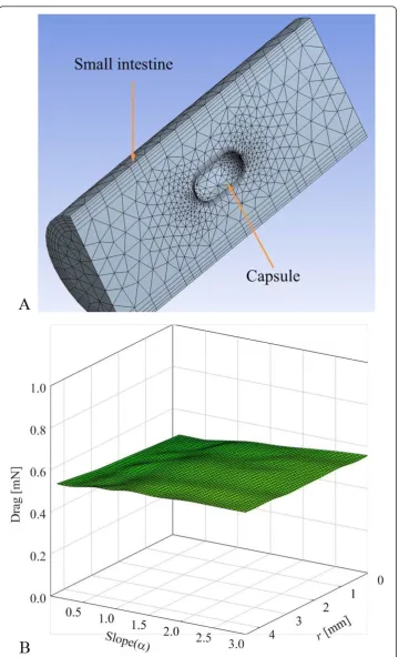 Figure 6 Drag depends on the shape of the capsule. (a) Illustration of finite simulation with meshes