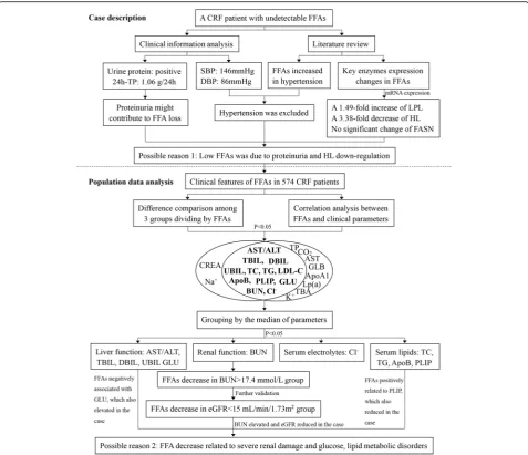 Fig. 1 Study design. 24 h-TP, 24-h urinary total protein; SBP, Systolic Blood Pressure; DBP, Diastolic Blood Pressure; Bold fonts indicated that theparameters shown statistically significant in both difference comparison and correlation analysis