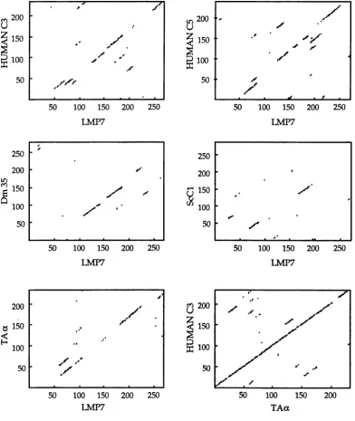 Figure 3.4: Diagon plots of cDNA-derived proteasome sequences from 