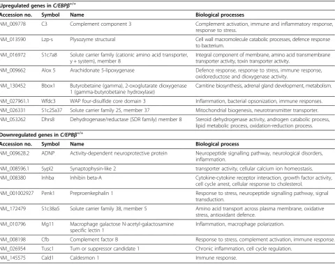Table 1 Genes regulated by C/EBPβ involved in immune/inflammatory response