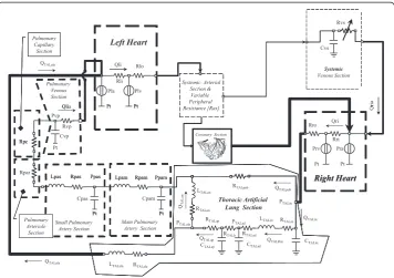 Figure 3 Electrical analog model of the cardiovascular simulator including the thoracic artificiallung