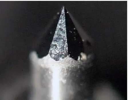 Figure 1. A <111>-oriented single crystal boron-doped diamond probe with a properly shaped pyramid at the apex