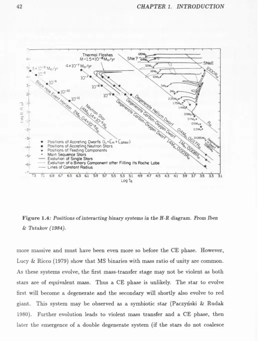 Figure 1.4: Positions of interacting binary systems in the H-R diagram. From Iben 