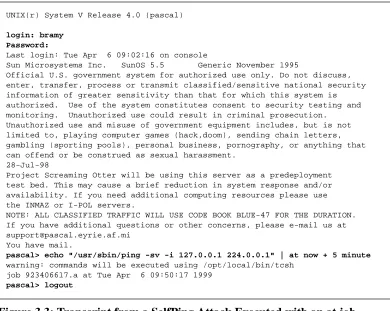 Figure 3.3: Transcript from a SelfPing Attack Executed with an at job