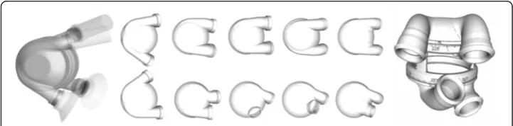 Figure 8 Pump chamber designs. Left: CAD model (lumen) of initial left and right pump chamber withattached cuffs and grafts