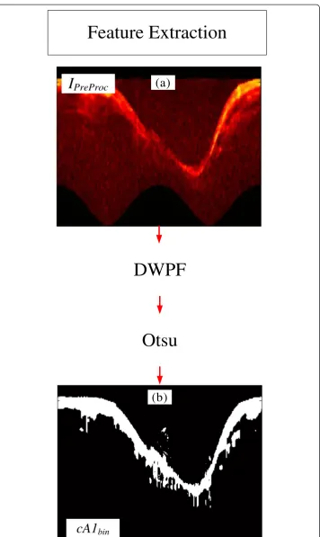 Figure 3 Steps of feature extraction. (a) Preprocessed Image. (b) cA1bin, binary tissue information.