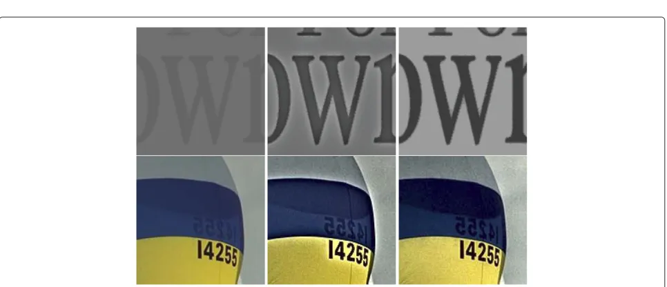 Figure 5 Image sharpening results. From the ﬁrst to the third column are input image, results of conventional gradient domain method(Laplacian subtraction) in [10] and the proposed method.