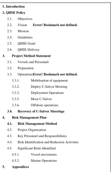 Figure 8 : Example of Method statement sub-categories 