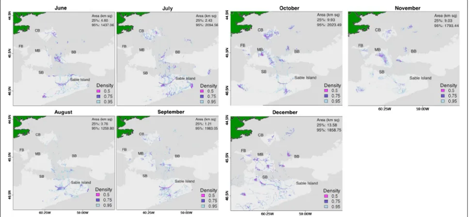Fig. 2 Individual sampling effort. Intensity of area use is representedby density quantiles