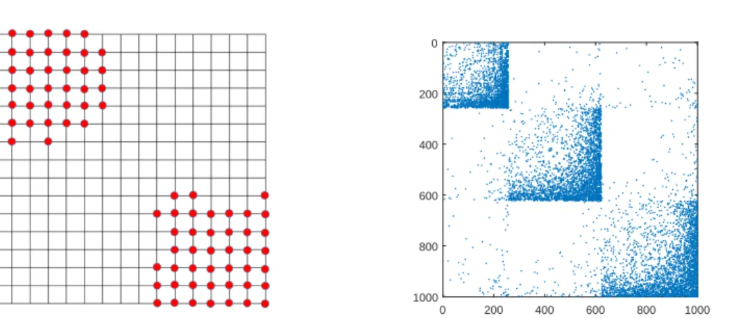 Figure 2.1: Rectangular grid synthetic graph with two separate class 1 regions.