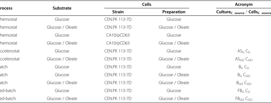 Table 2 Summary of the different experiments carried out in the present study