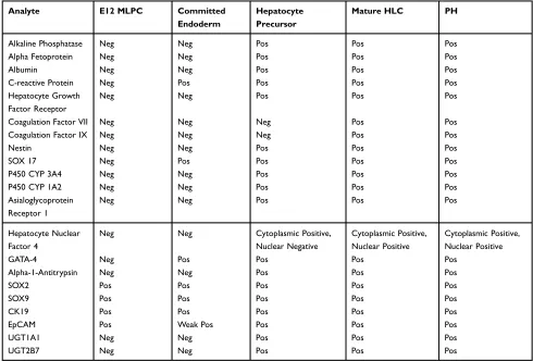 Table 1 Expression proﬁle of endodermal and hepatocyte-speciﬁc markers in MLPC and mature HLC by immunohistochemistry andconfocal analysis