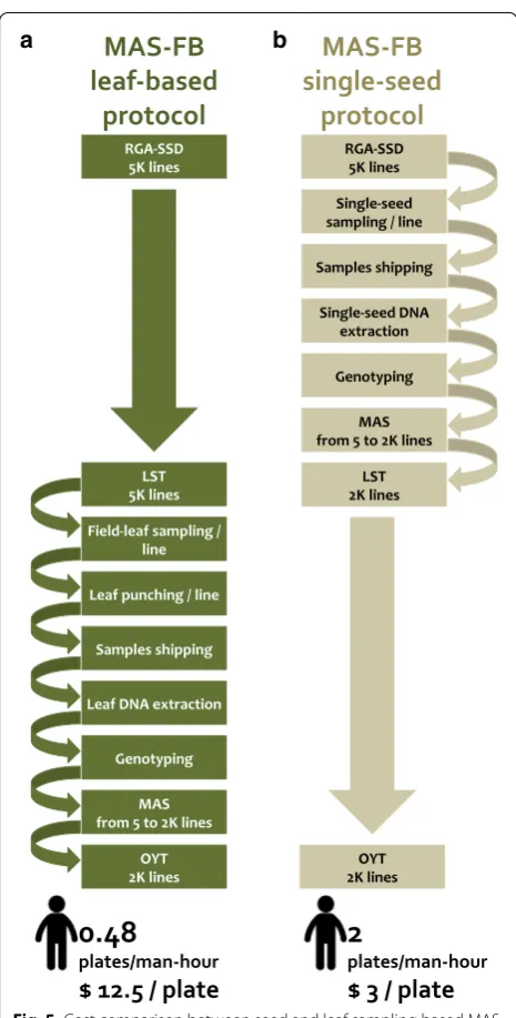 Fig. 5 Cost comparison between seed and leaf sampling based MAS forward breeding strategies on fixed lines