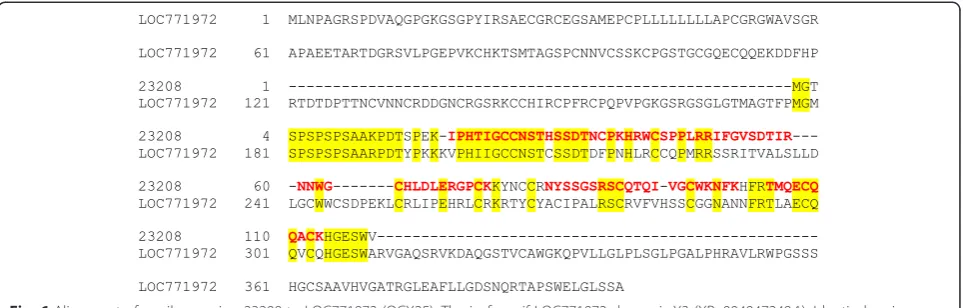 Fig. 6 Alignment of quail accession 23208 to LOC771972 (OCX25). The isoform if LOC771972 shown is X3 (XP_004947248.1)