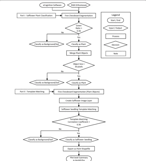 Fig. 2 Flowchart of the OBIA algorithm for safflower plant classification and seedling detection