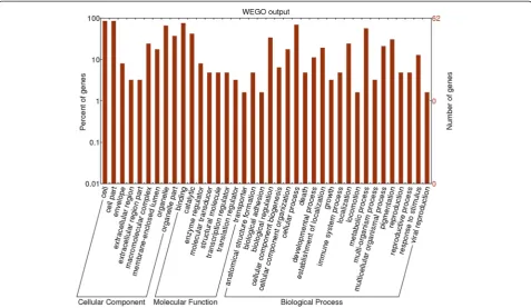 Figure 3 GO distribution analysis of differentially expressed proteins in small intestinal mucosal samples from treatment group andcontrol group
