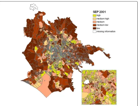 Figure 1 Map of Rome by socioeconomic position (SEP)