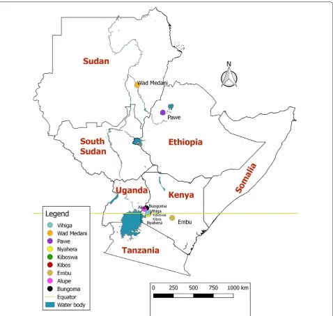 Fig. 1 Locations of early and intermediate open-pollinated maize varieties trials conducted in Kenya, Ethiopia and Sudan