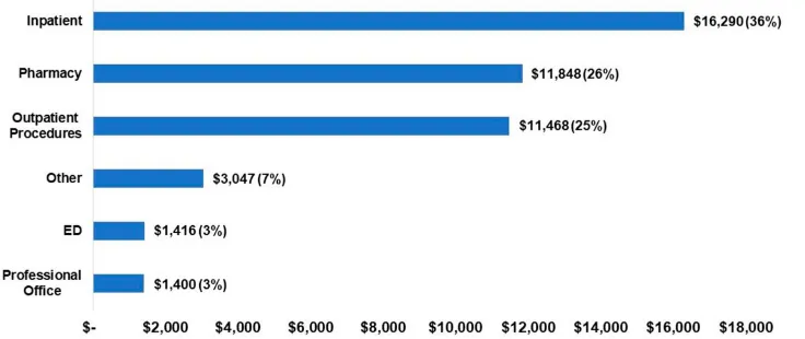 Figure 2 Mean all-cause annual health care cost per member per year with lupus nephritis.