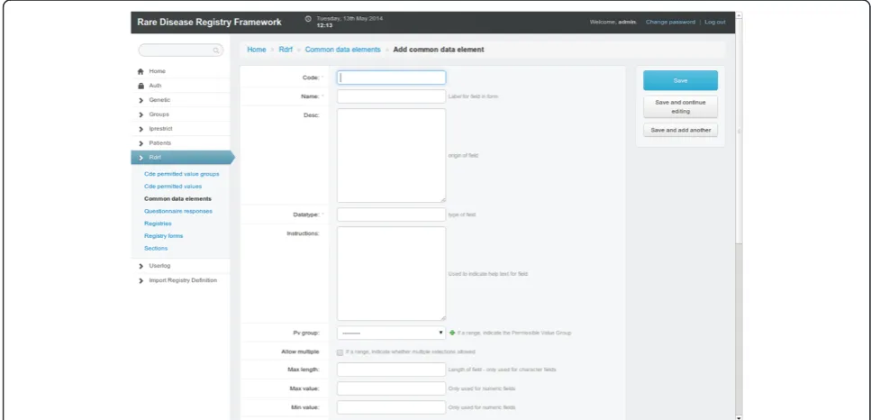Figure 1 Registry capture screen. A screen capture of the form to create a new registry.