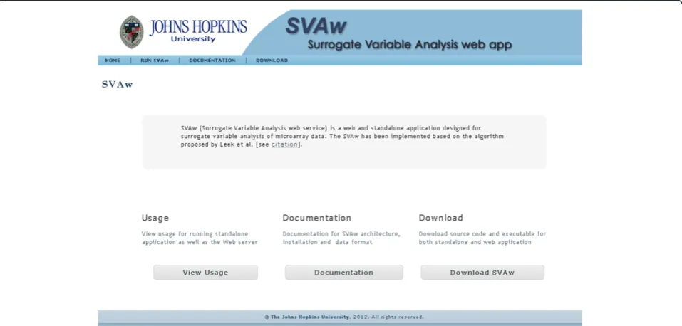 Figure 3 Screenshot of the SVAw web server. The analysis can be performed through the website or by downloading the standaloneapplication
