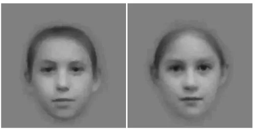 Figure 9.2: Computationally-derived gender information in children’s faces. Left is the male prototype, made by morphing boys together (see text for details), and right is the female prototype.