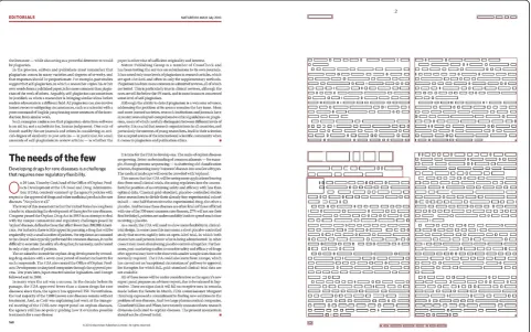 Figure 2 Flexibility of the block identification algorithm. The image shown on left of the figure is taken from page 2, with two distinctarticles, of the Nature editorial Volume 466 Issue no