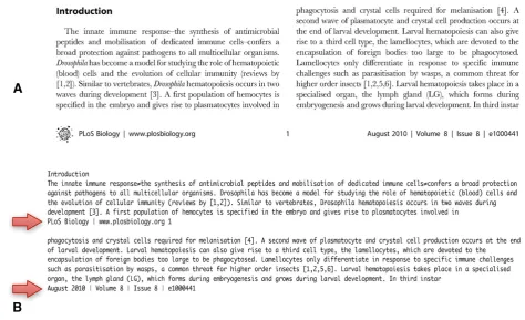 Figure 3 Text Flow Interruptions.imageformatting embellishments like footers. Our evaluation of text extraction accuracy quantifies the effect of such flow-interruption on the quality of The image (A) in the figure above is a snippet of text extracted from