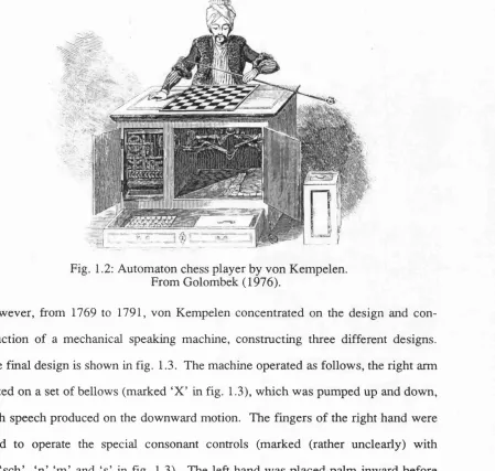 Fig. 1.2: Automaton chess player by von Kempelen.From Golombek (1976).