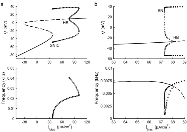 Fig. 1 Bifurcation diagrams and the correspondingare marked withwithimaginary part of the eigenvalues of the Jacobian matrix for the corresponding system linearized about thesteady state