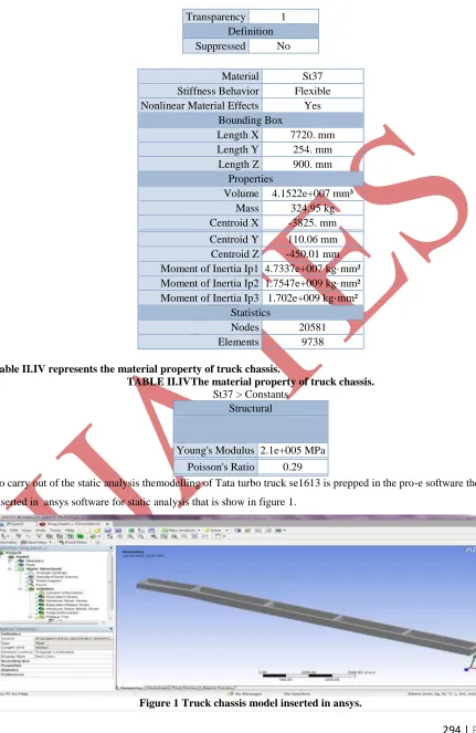 Table II.IV represents the material property of truck chassis. TABLE II.IVThe material property of truck chassis