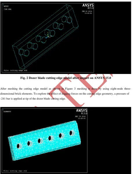 Fig. 2 Dozer blade cutting edge model after import on ANSYS 15.0 