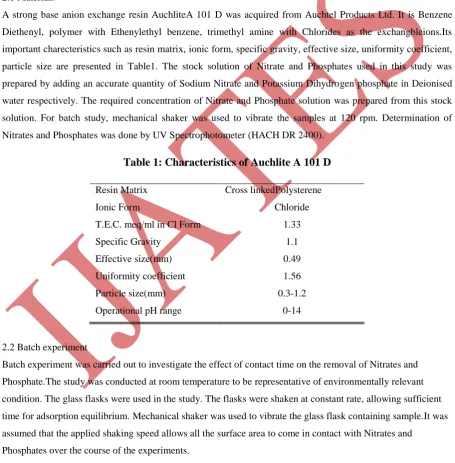Table 1: Characteristics of Auchlite A 101 D 