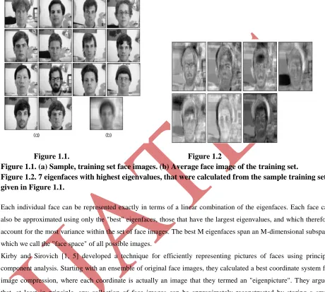 Figure 1.1. (a) Sample, training set face images. (b) Average face image of the training set