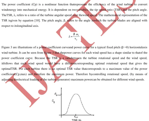 Figure 3 are illustrations of a power coefficient curveand power curve for a typical fixed pitch (β =0) horizontalaxis 