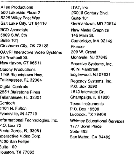 Table 4. Some Sources of Computer-Controlled Videotape/Videodisk Hardware and Software.