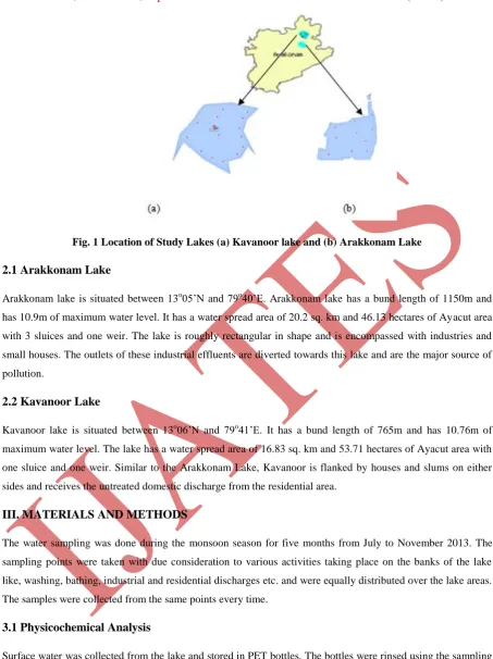 Fig. 1 Location of Study Lakes (a) Kavanoor lake and (b) Arakkonam Lake 