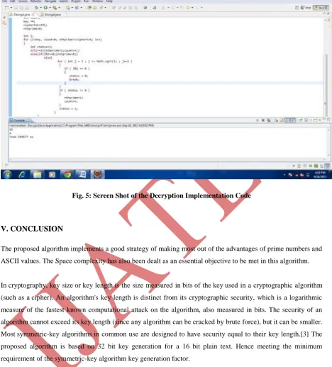 Fig. 5: Screen Shot of the Decryption Implementation Code 