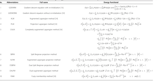 Table 1 Abbreviations, full names, and their corresponding energy functionals of all methods for comparison
