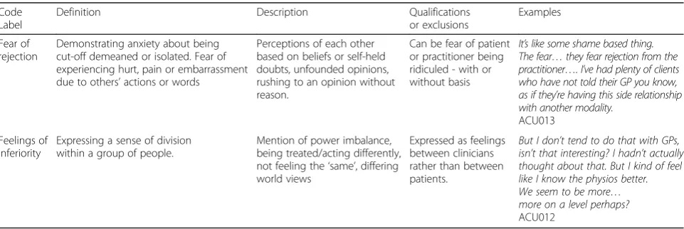Table 1 Example of a code definition form the code book