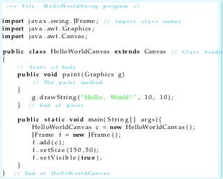 Figure 2.5: HelloWorldCanvas program source code.