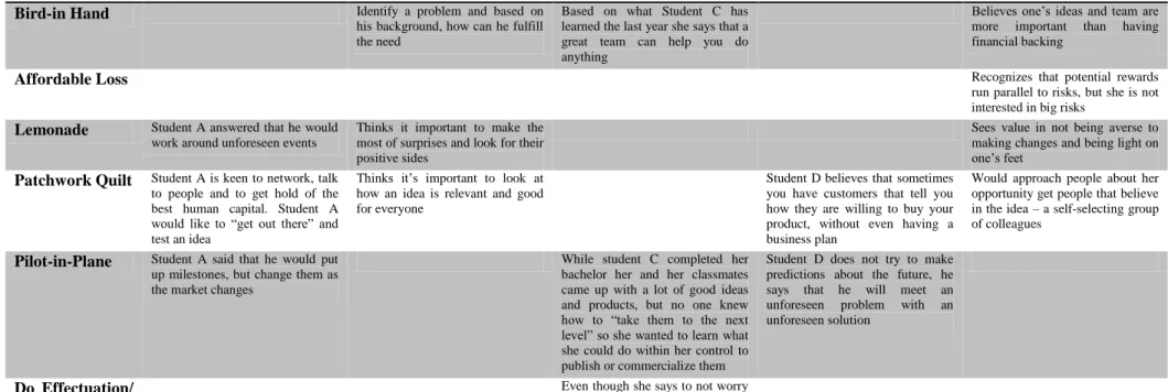 Table 12: Student Effectuation Example Synopses 