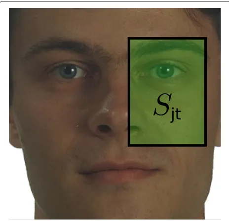 Figure 7 Region covered by the subwindow associated to aweak classifier. The weak classifier hjt must classify the region Sjt,filled in green.