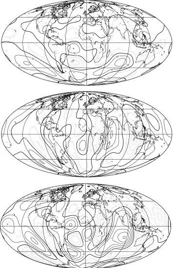 Fig. 1. Differences in X, Y and Z componenets from IGRF and DGRF models for epoch 1995.0