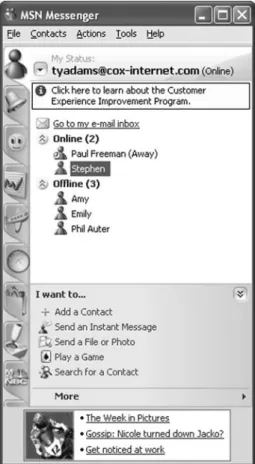 Figure 11.10 The MSN Messenger. More like a Web portal than just an IM client.