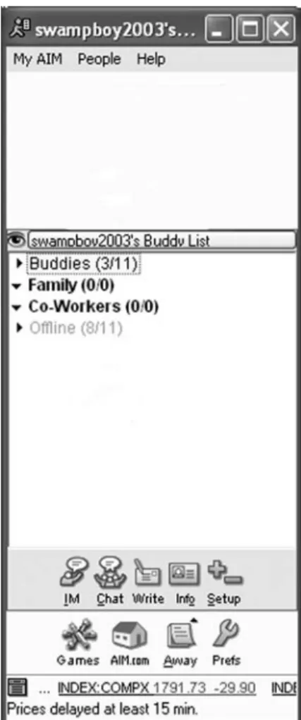 Figure 11.1 The AOL Instant Messenger Client (AIM) is an easy-to-use interface that allows you to have control over several IM options.