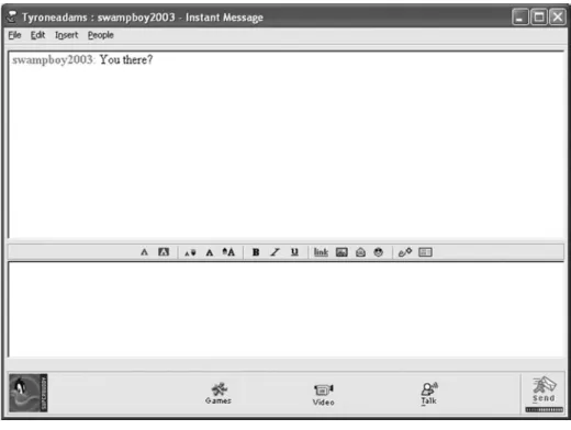 Figure 11.4 The IM window will open for you to begin conversation with a buddy who is online