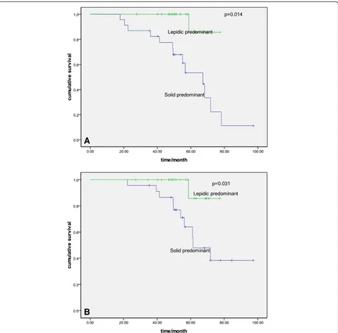 Figure 1 Probability of disease-free survival and overall survival between lepidic-and solid-predominant subtype