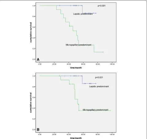 Figure 2 Probability of disease-free survival and overall survival between lepidic- and micropapillary-predominant subtype