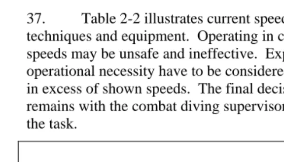 Table 2-2:  Diving Techniques in Relation to Current Speeds 